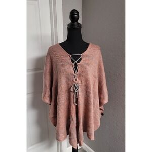 Acrylic One-size Knit Poncho V-neck with Lace Up Front Unbranded Women's